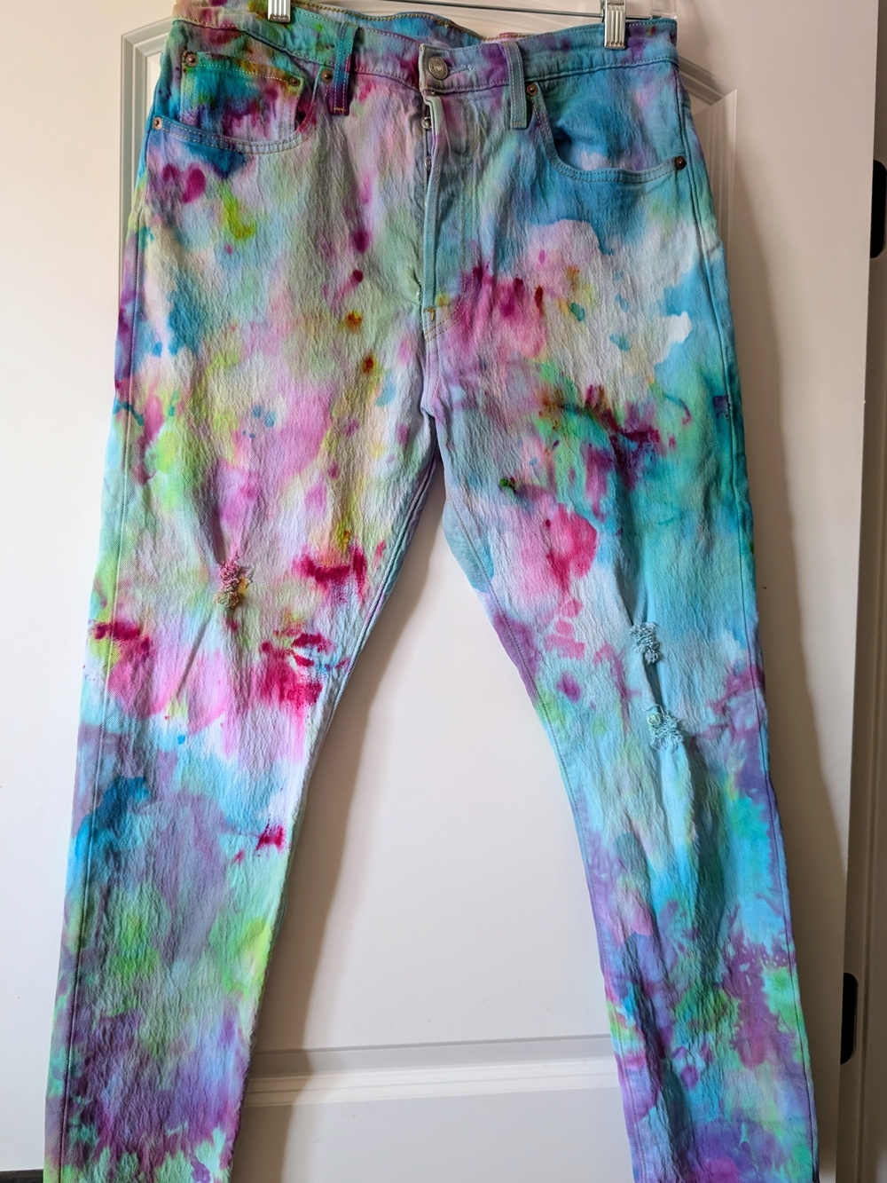 Artsan Tie-Dye Distressed Levi 501s Skinny Jeans - Pastel Multi Watercolor